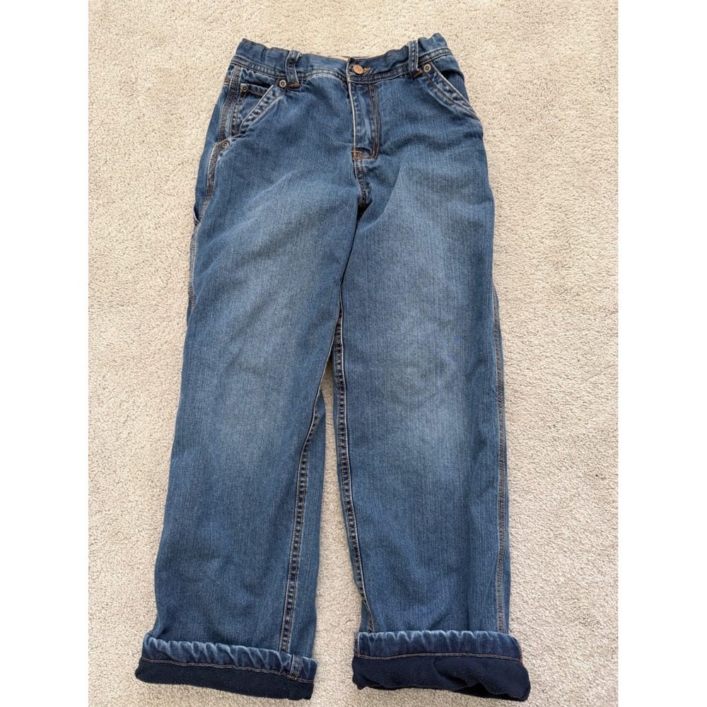 VTG The Childrens Place Boys Blue Fleece Lined Carpenter Jeans Size 12 Y2K